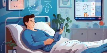 Illustration of a man in a hospital bed